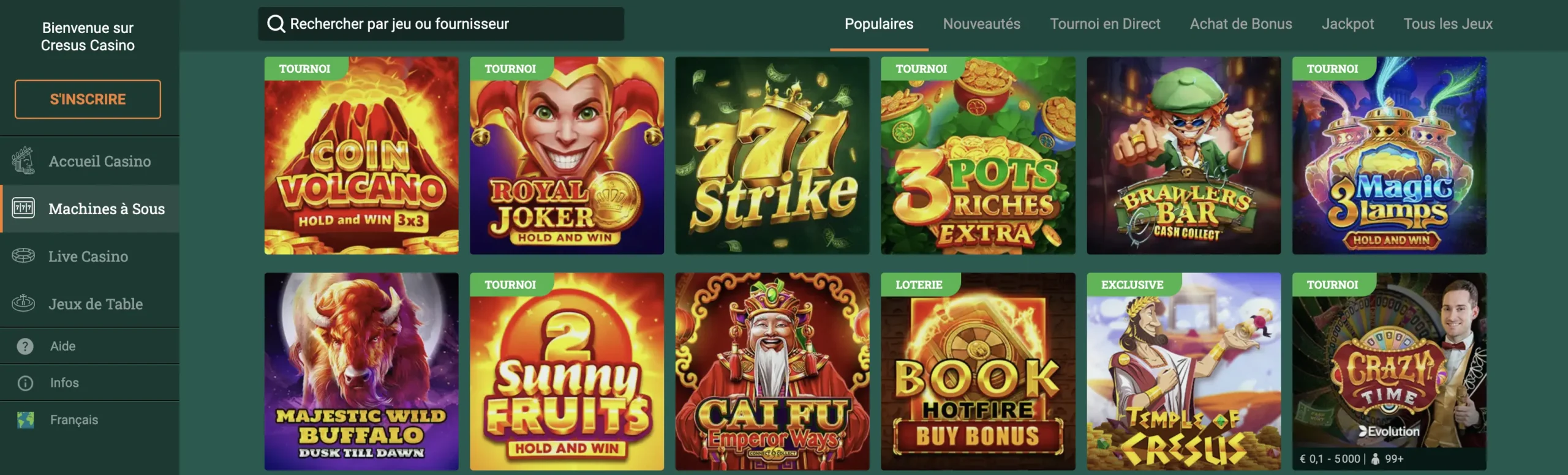Jeux Disponibles sur Cresus Casino